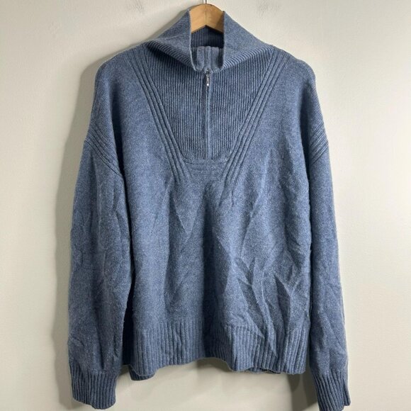 Haven Well Within Cashmere Sweater Womens XL Blue Half Zip Funnel Collar Ribbed - Picture 1 of 10